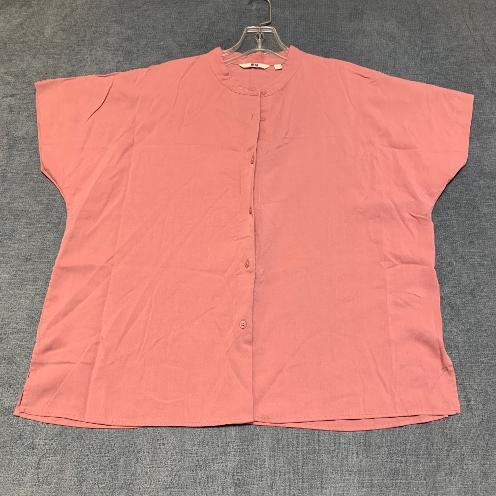 Uniqlo Blouse Top Womens Small Dusty Rose Rayon Cap Sleeve Button Front Outdoor